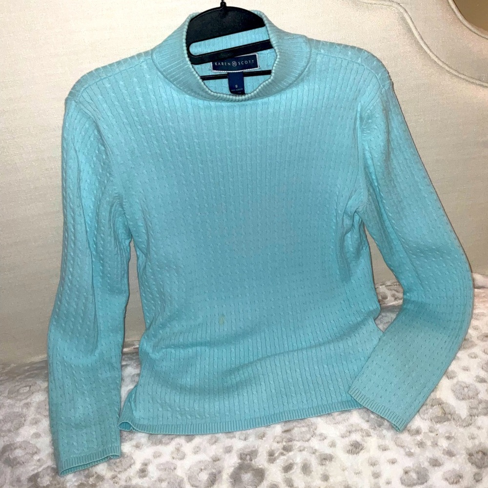 Karen Scott baby blue SMALL tunic turtleneck neck sweater long sleeve sweater